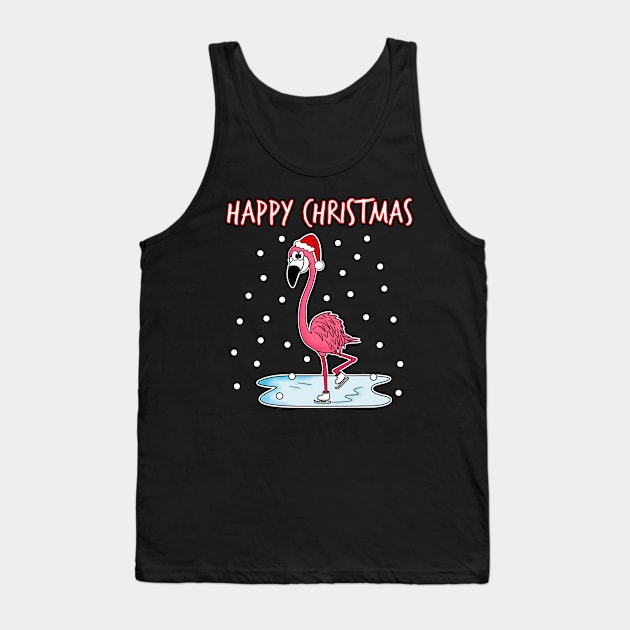 Christmas Flamingo Ice Skating Funny Bird Wildlife Tank Top by doodlerob